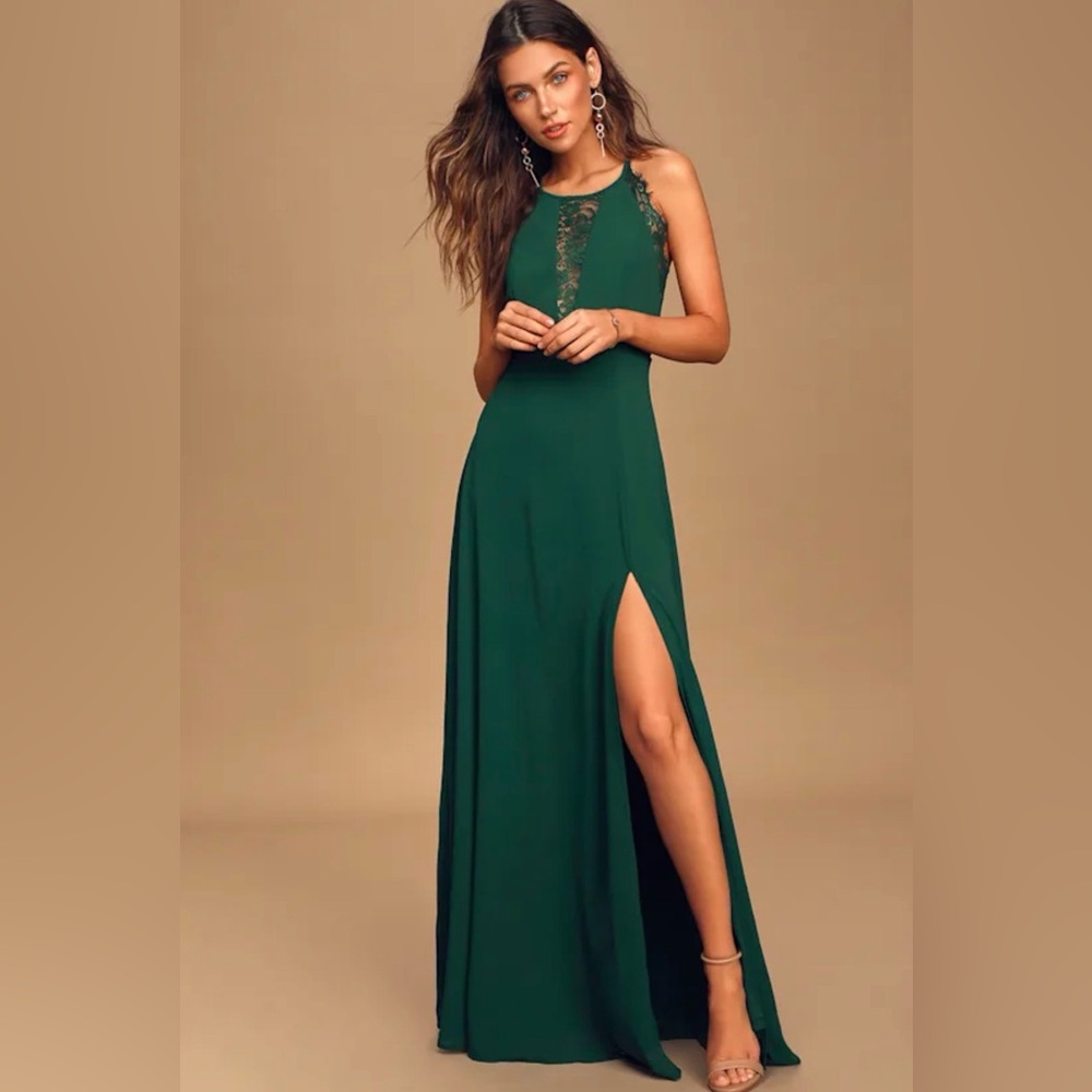 Romantic Mood Hunter Green Lace Sleeveless Maxi Dress